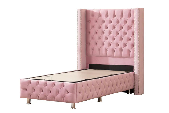 Lit coffre Clouté rose 1 place