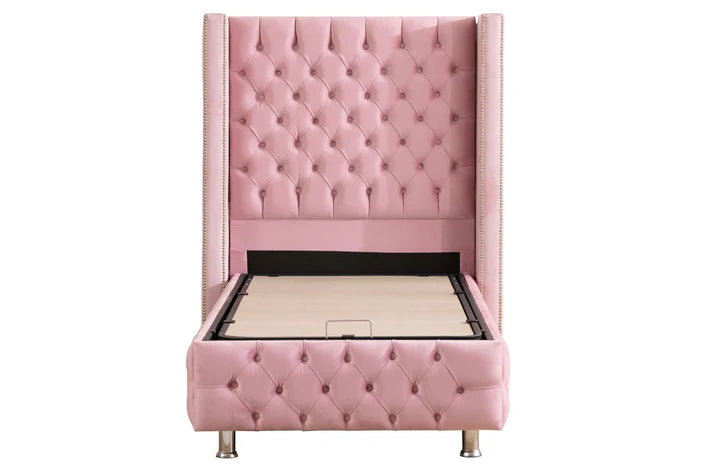 Lit coffre Clouté rose 1 place