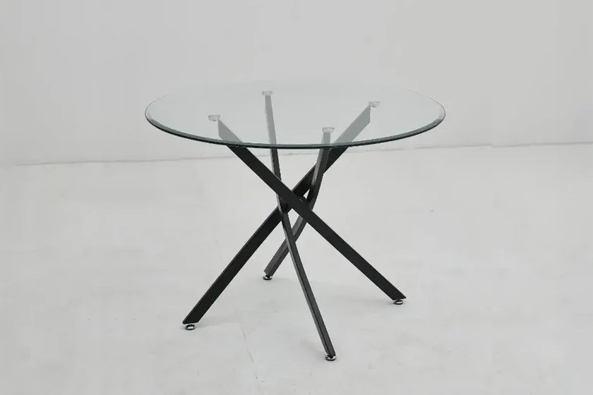 Jessy Table à manger Ronde 100cm en verre pied noir