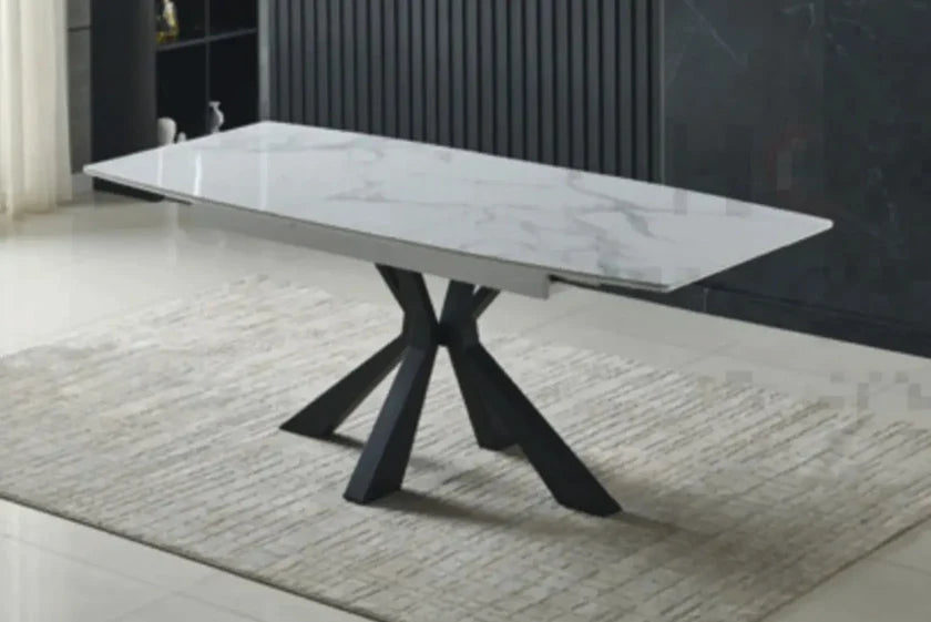 Table à manger Extensible 160-200cm marbre blanc pied noir