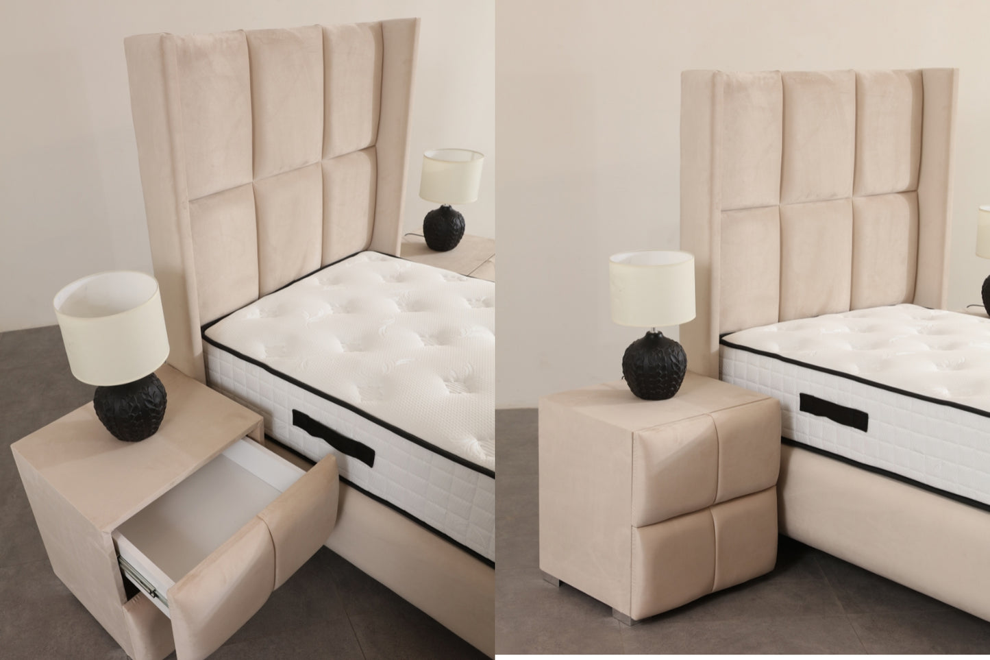 Lit coffre RIO Velours beige