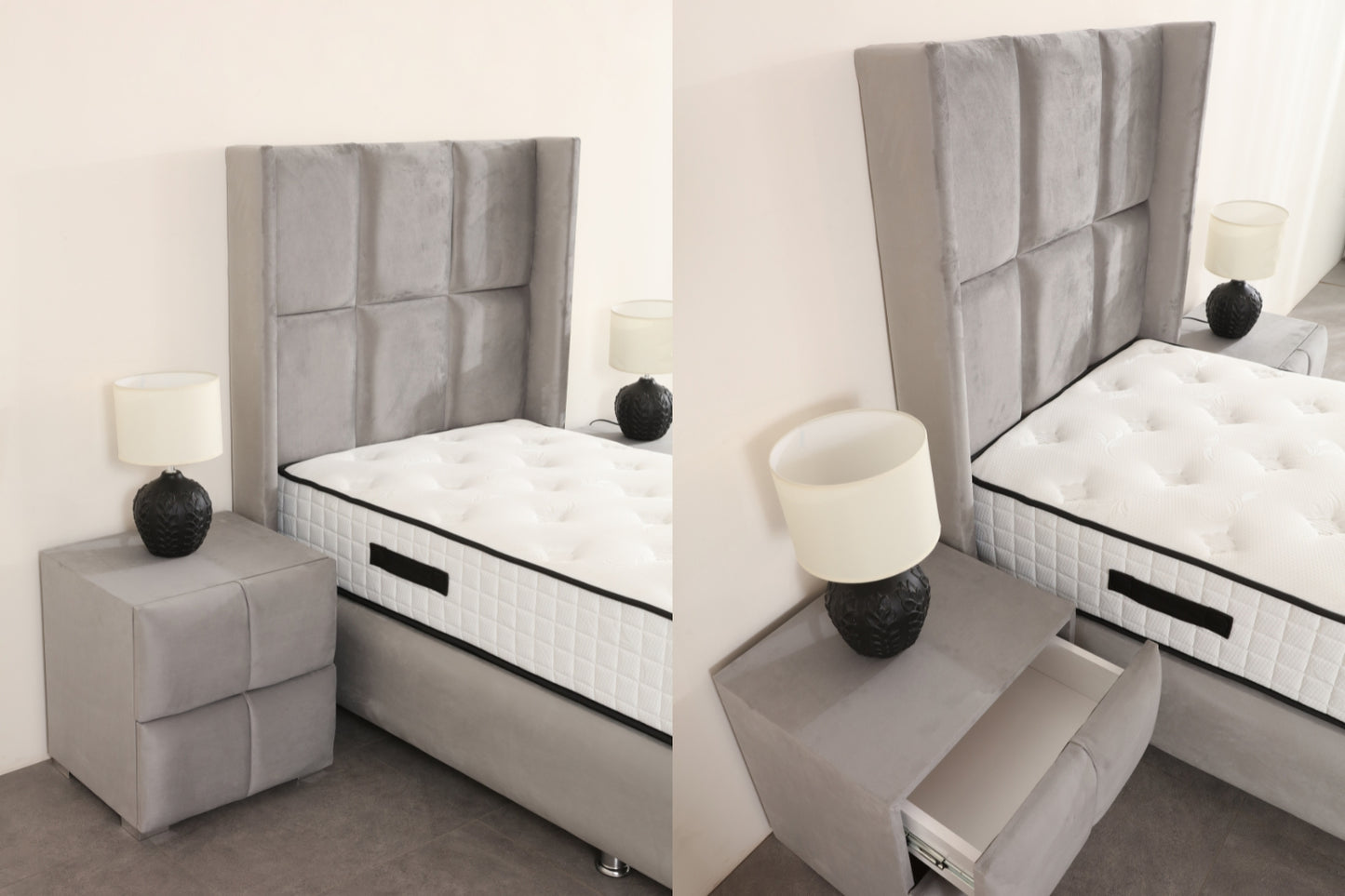 Lit coffre RIO Velours gris