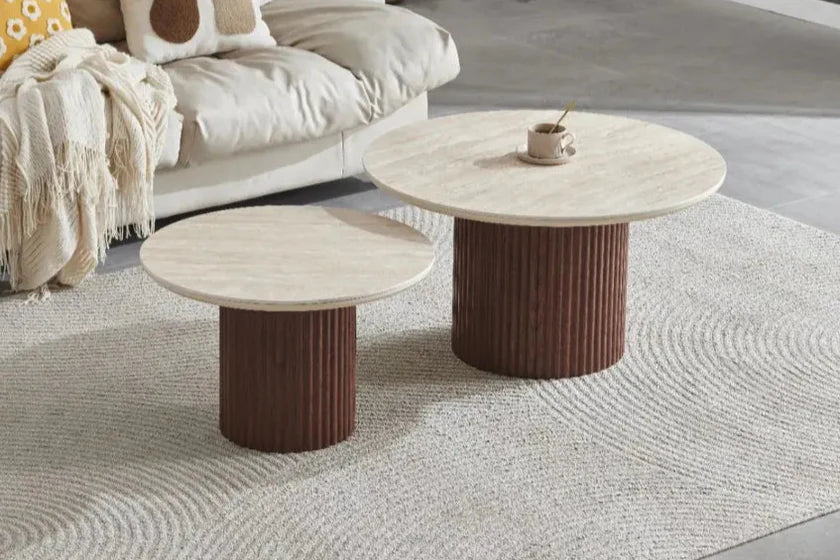 Table basse Duo Travertin x Noyer