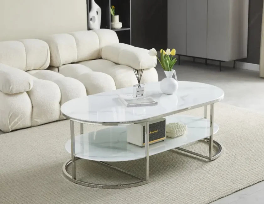 Table Basse LEILA Marbre blanc argent