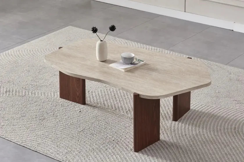 Table Basse ZIRA travertin x noyer