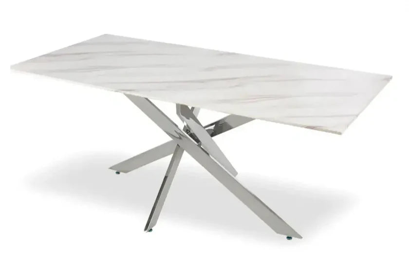 Table à Manger JESSYCA marbre blanc pied argent