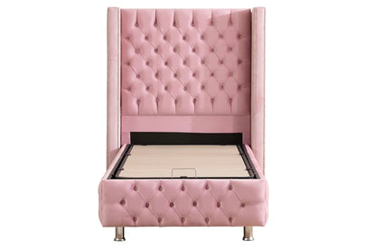 Lit coffre Clouté rose 1 place