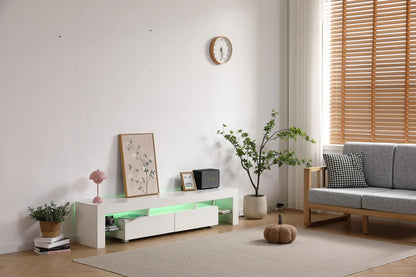 Meuble TV ECLIPSE Blanc – 180x35x38 cm – Design Moderne avec LED & Rangement Intégré