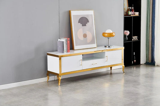 Meuble TV baroque marbre doré 170cm