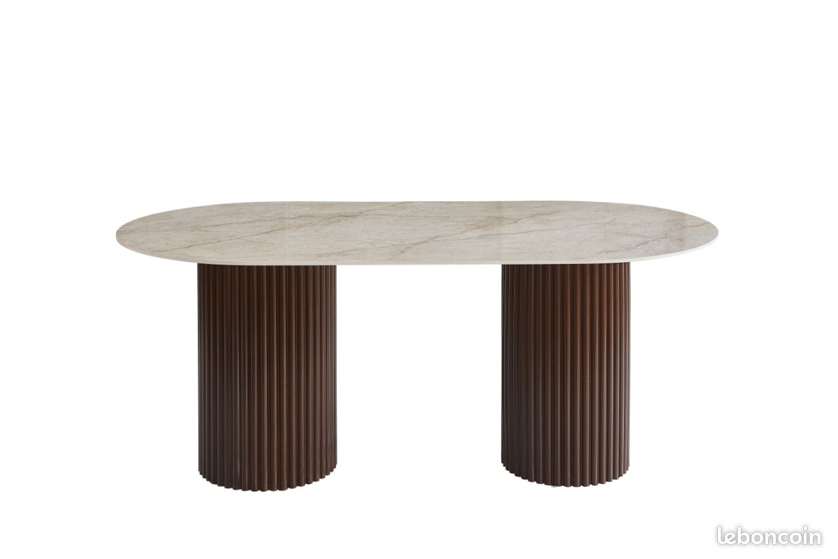 Table à manger Keysha noyer marbre gris 180cm