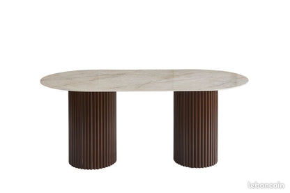 Table à manger Keysha noyer marbre gris 180cm