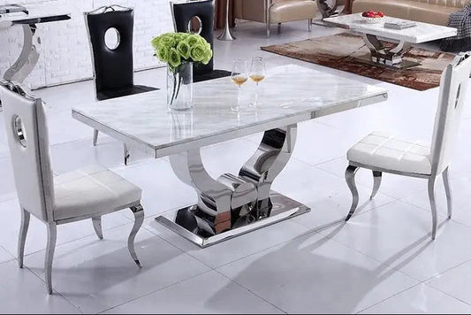 Table à Manger COURONNE blanc pied argent