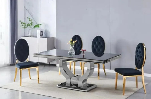 Table à Manger COURONNE noir pied argent
