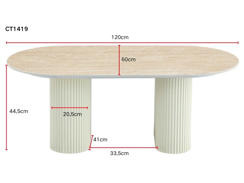 Table basse ROXY travertin pied noisette