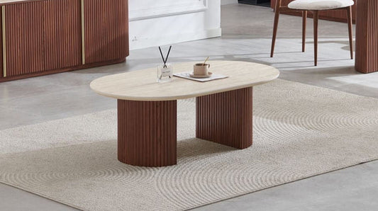 Table basse Calypso travertin x noyer