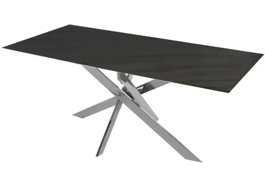 Table à Manger JESSYCA marbre noir pied argent