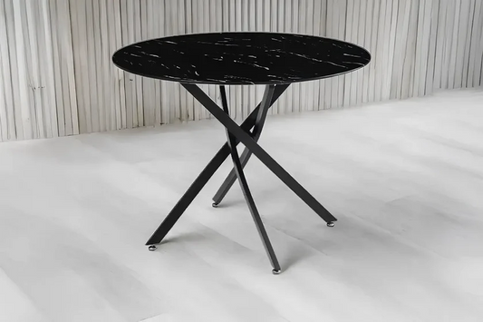 Jessy Table à manger Ronde 100cm marbre noir pied noir