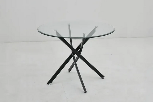 Jessy Table à manger Ronde 100cm en verre pied noir