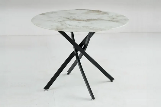 Jessy Table à manger Ronde 100cm marbre beige pied noir