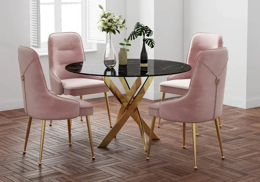 Jessy Table à manger Ronde 100cm marbre noir pied or