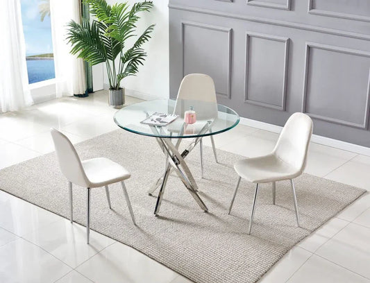 Jessy Table à manger Ronde 100cm en verre pied argent