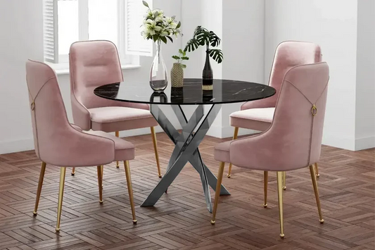 Jessy Table à manger Ronde 100cm marbre noir pied argent