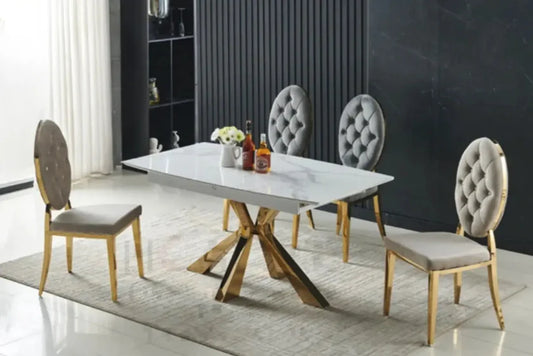 Table à manger Extensible 160-200cm marbre blanc pied or