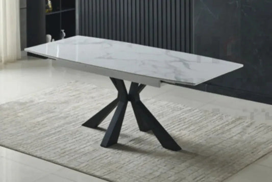 Table à manger Extensible 160-200cm marbre blanc pied noir