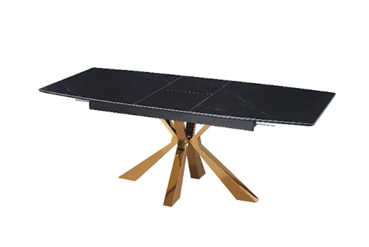Table à manger Extensible 160-200cm marbre noir pied or