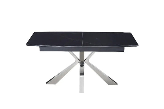 Table à manger Extensible 160-200cm marbre noir pied argent