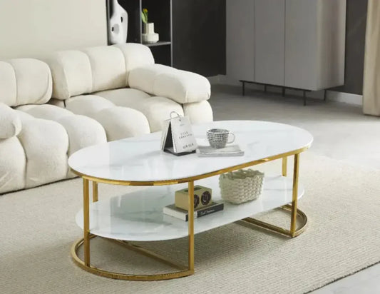 Table Basse LEILA Marbre blanc or