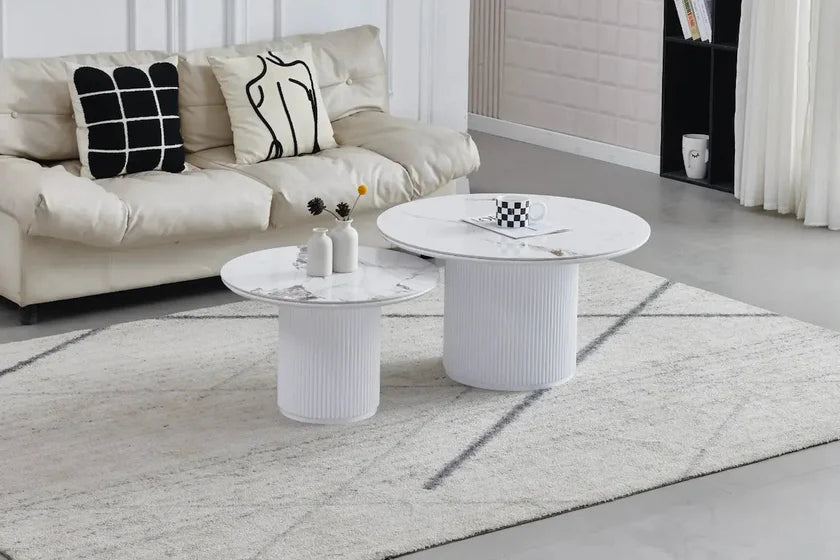 Table basse Duo Pila Céramique marbre blanc