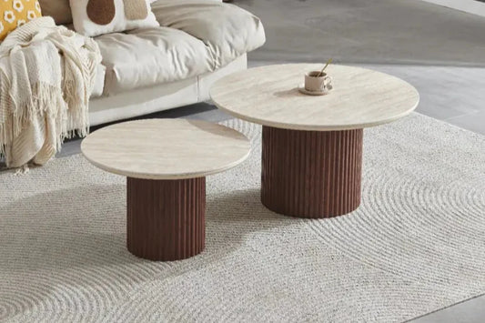 Table basse Duo Travertin x Noyer