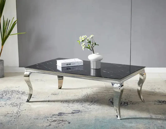 Table Basse BAROQUE marbre noir argent