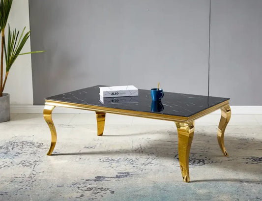 Table Basse BAROQUE marbre noir or
