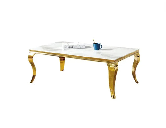 Table Basse BAROQUE marbre blanc or