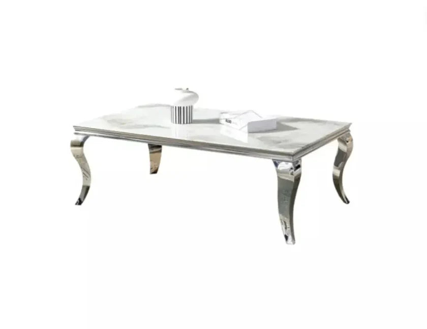 Table Basse BAROQUE marbre blanc argent