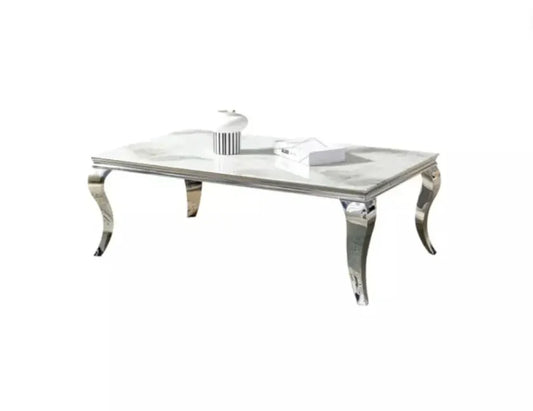Table Basse BAROQUE marbre blanc argent