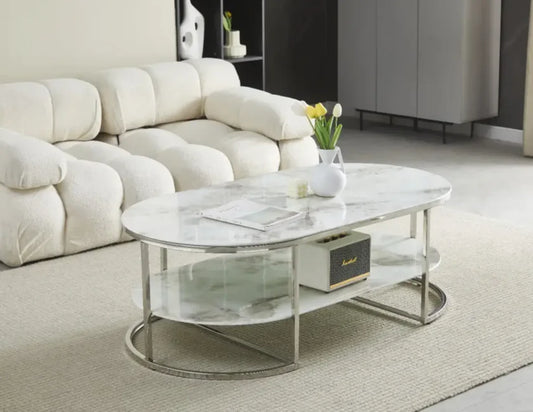Table Basse LEILA Marbre beige argent