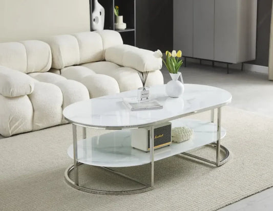 Table Basse LEILA Marbre blanc argent