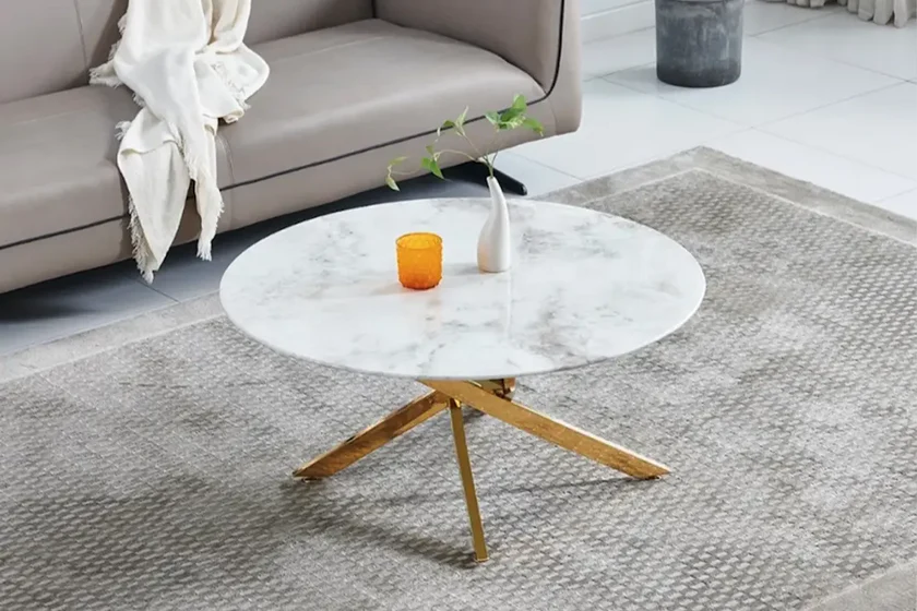 Jessy Table Basse en marbre beige or