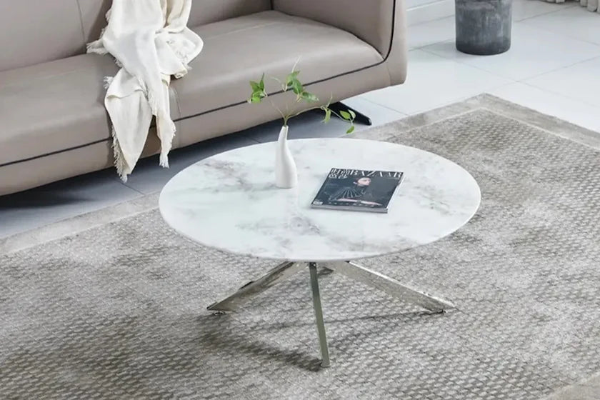 Jessy Table Basse en marbre beige argent