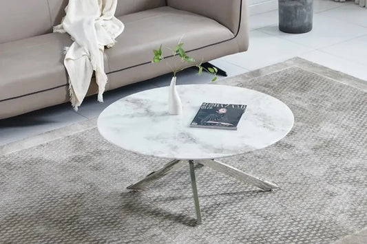 Jessy Table Basse en marbre beige argent