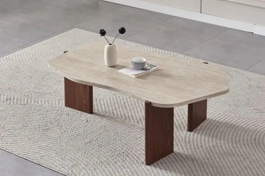 Table Basse ZIRA travertin x noyer