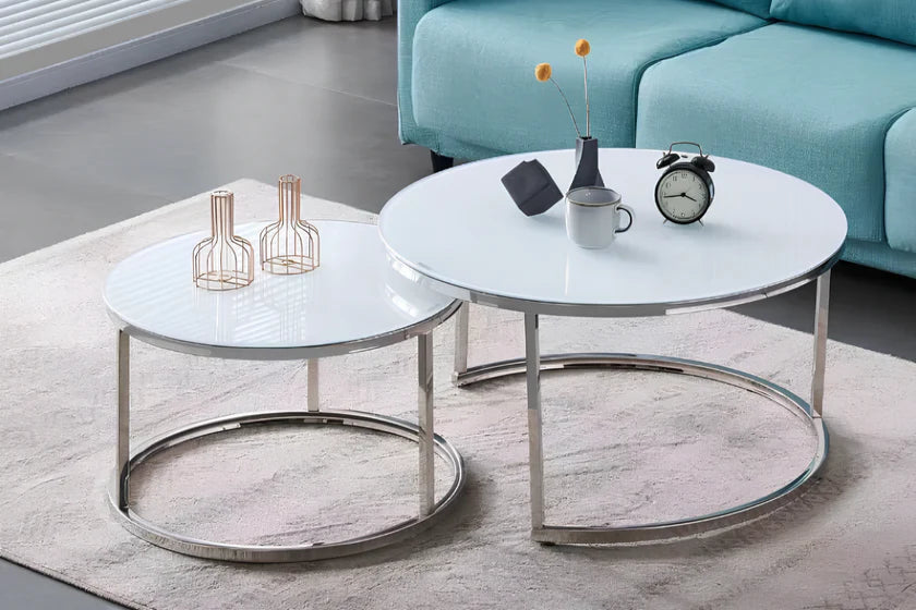 Table Basse Duo ROMI blanc argent
