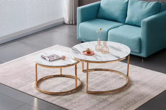 Table Basse Duo ROMI marbre blanc or