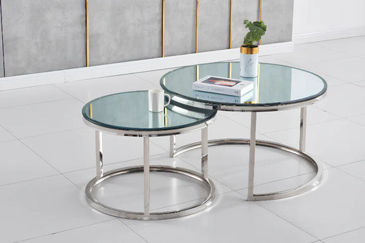 Table Basse Duo ROMI en verre argent