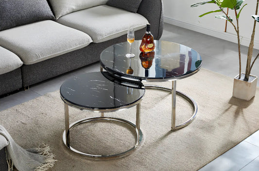 Table Basse Duo ROMI marbre noir argent