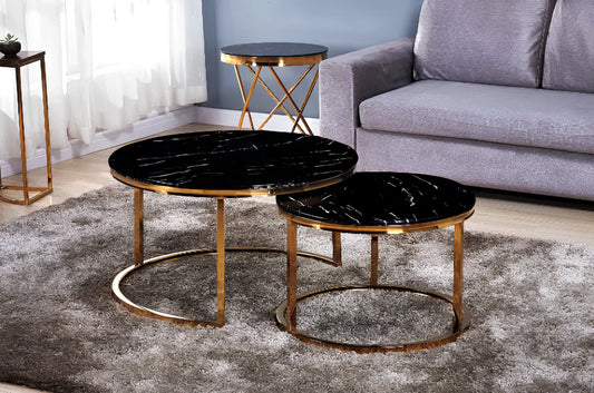 Table Basse Duo ROMI marbre noir or