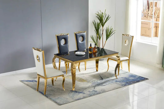 Table à Manger BAROQUE marbre noir pied or